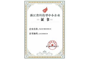 欣灵电气浙江省科技型中小企业证书
